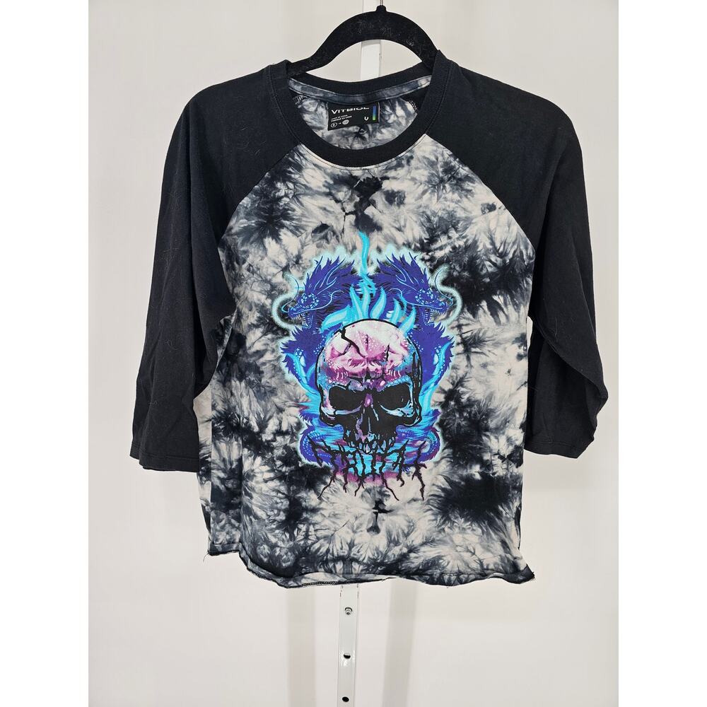VITRIOL Womens Raglan Black Tie Dye Purple Skull Dragons Zumiez T-Shirt Size S
